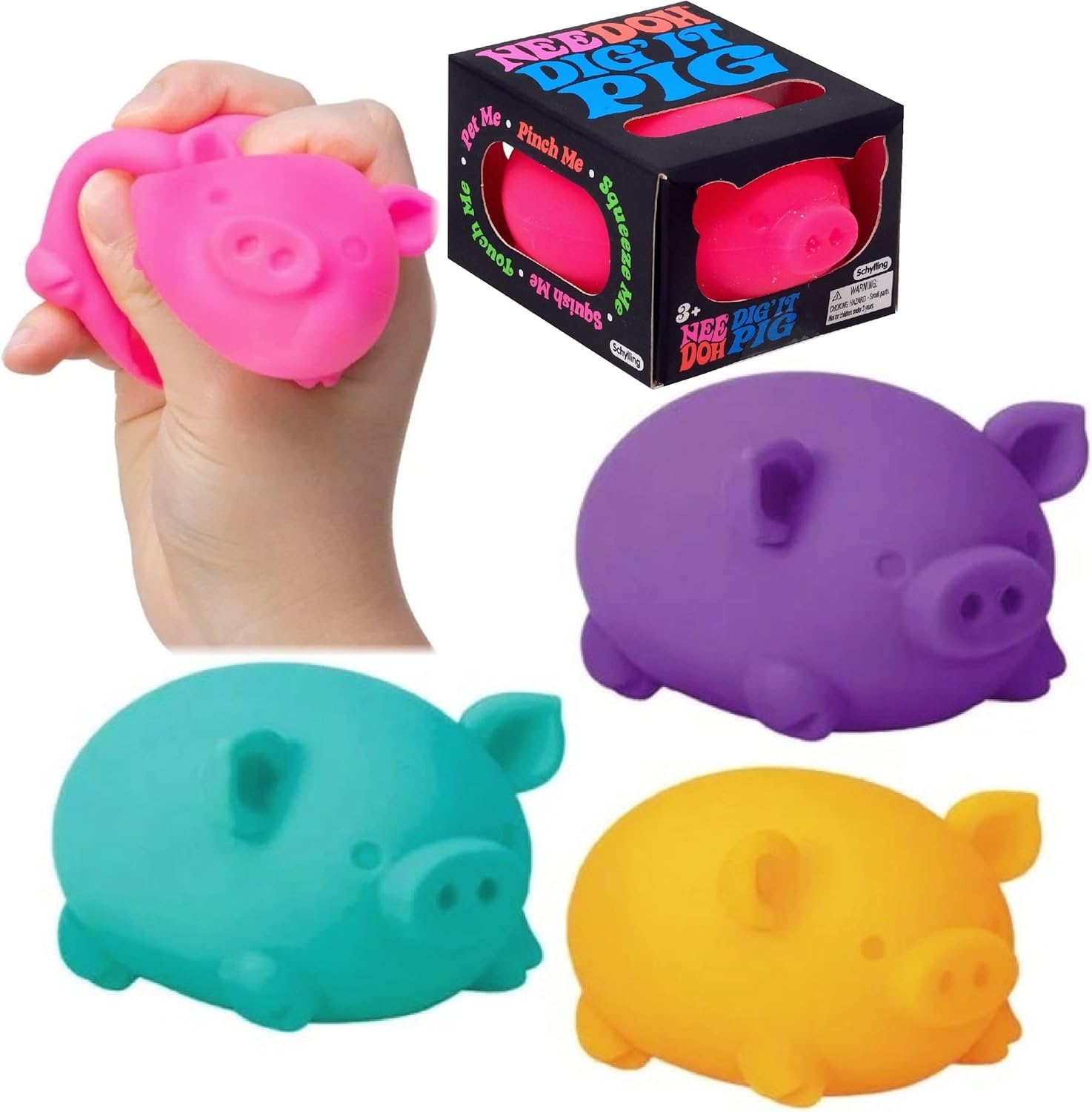 Schylling Nee Doh Dig It Pig...Groovy Glob! Squishy Squeezy Stretchy Stress Fidget Balls - Colors May Vary - Pack of 3