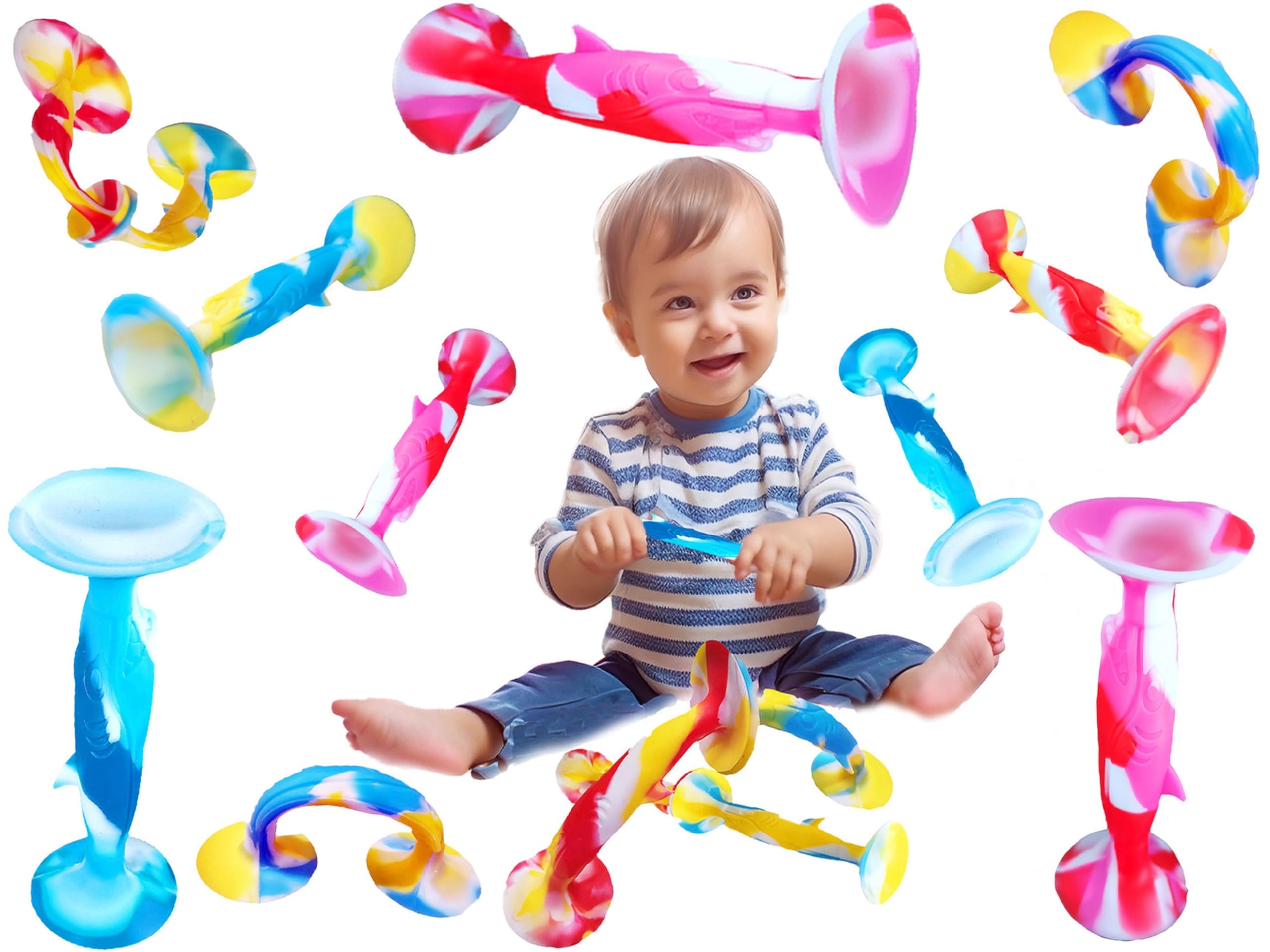 8 Packs Silicone Suction Cup Teething Fidgets Darts for 6-12 Month 1-3 Year olds Baby Sensory Ocean Shark Animal
