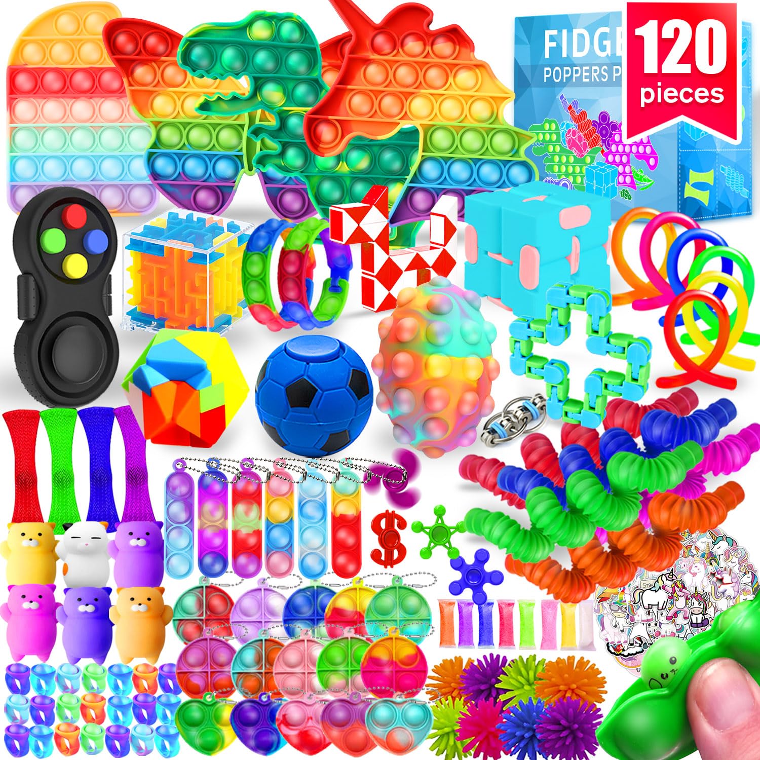 MOZACI Fidget Toys 120 Pack Fidgets Set Stocking Stuffers for Kids Party Favors Autism Sensory Toy Bulk Adults Kids Boys Girls Teens Stress Autistic ADHD Anxiety Carnival Treasure Classroom Prizes